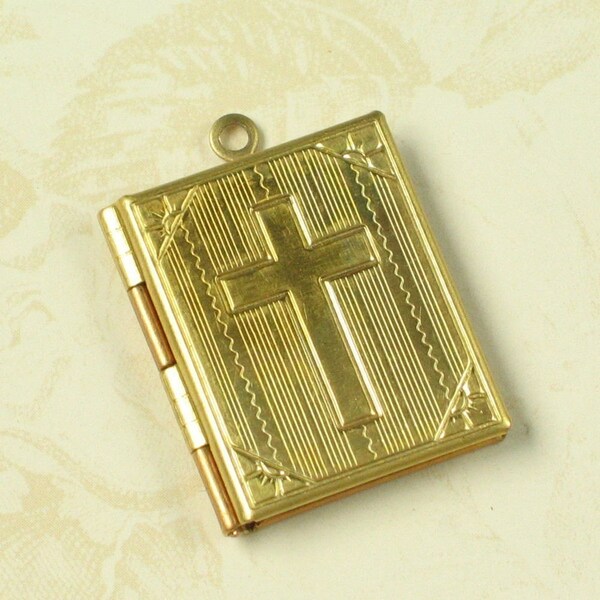 1 Pcs Raw Bare Brass Cross Book Lockets Charms Pendants 771