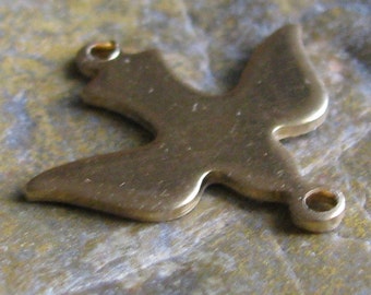 Brass Bird Silhouette 2 Ring Connector Link Jewelry Finding 1172 - 12 Pieces