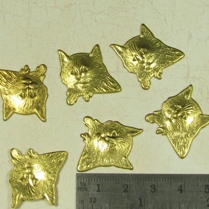 6 Raw Bare Naked Brass Kitty Cat Metal Stamping Jewelry Finding 811 image 2