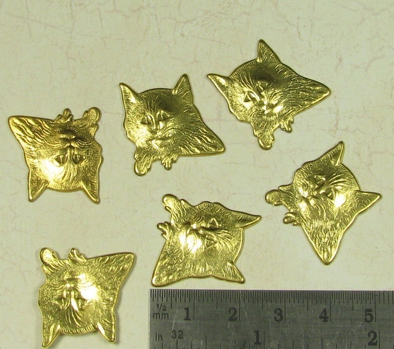 6 Raw Bare Naked Brass Kitty Cat Metal Stamping Jewelry Finding 811 image 2