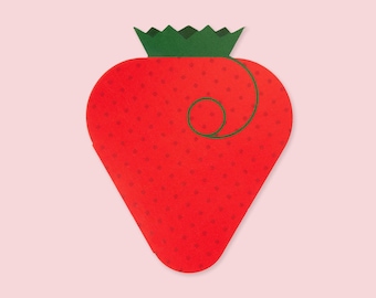 Mini Erdbeer Grußkarte: 3x3 Blanko Karte mit Kraft Umschlag