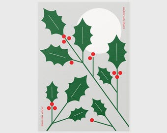 Englische Stechpalmen-Illustrationskarte: Einzelweihnachtskarte