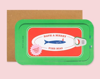 5er Set Weihnachtskarten: Fröhliche Fisch-Mas konservierte Fisch Sardinen Weihnachtskarten
