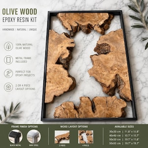 Epoxyharsset van olijfhout, metalen frame met levende rand, River Table, Art Supply