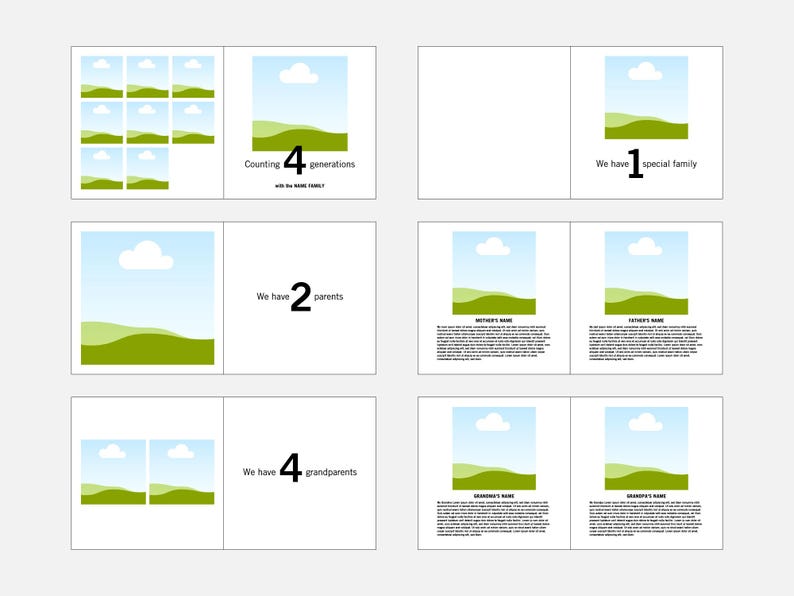 CANVA Template for an 8x8” Four-generation Family History Book With a ...