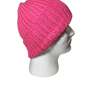 Hot Pink Knit Beanie Handmade