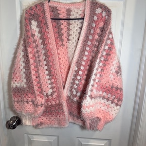 Fluffly Mixed Pink Crochet Hexagon Cardigan