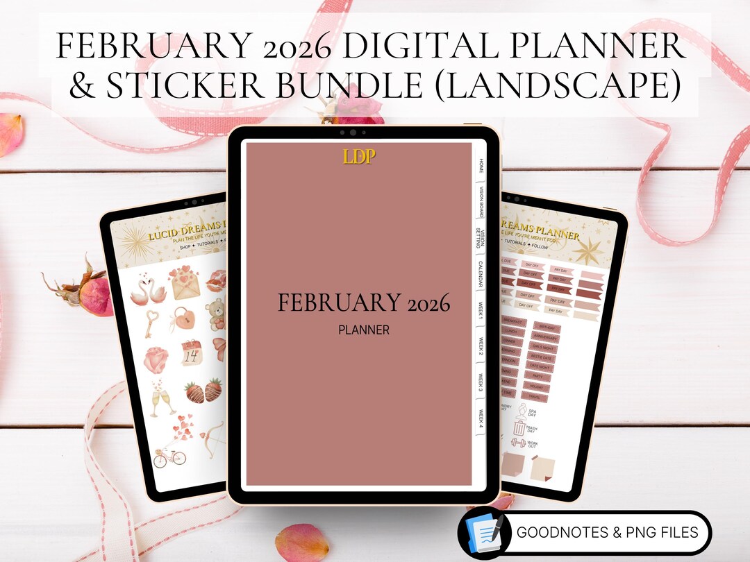 February 2026 Digital Planner Bundle, Hyperlinked Landscape Layout (PDF ...