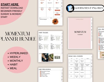 Digital Momentum Planner Bundle: Undated Monthly, Weekly, Habit, Meal Journal (PDF + GoodNotes)