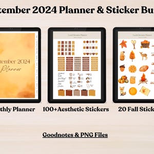 Monthly Digital Planner + Digital Stickers, Portrait, Dated Monthly Weekly, iPad, GoodNotes, September 2024 Dated Planner