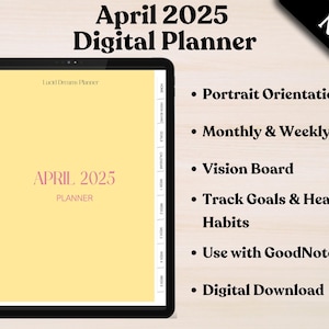 April 2025 Dated Digital Planner, Sunday Start, Portrait, Hyperlinked, GoodNotes, iPad Planner, Monthly