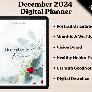 December 2024 Dated Digital Planner, Sunday Start, Portrait, Hyperlinked, GoodNotes, iPad Planner, Monthly