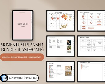 Digital Momentum Planner Bundle: Undated Monthly, Weekly, Habit, Meal Journal (PDF + GoodNotes) (Landscape)