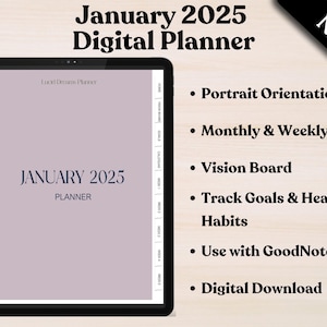 January 2025 Dated Digital Planner, Sunday Start, Portrait, Hyperlinked, GoodNotes, iPad Planner, Monthly