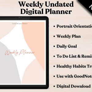 Weekly Undated Digital Planner, Sunday Start, Portrait, GoodNotes, iPad Planner