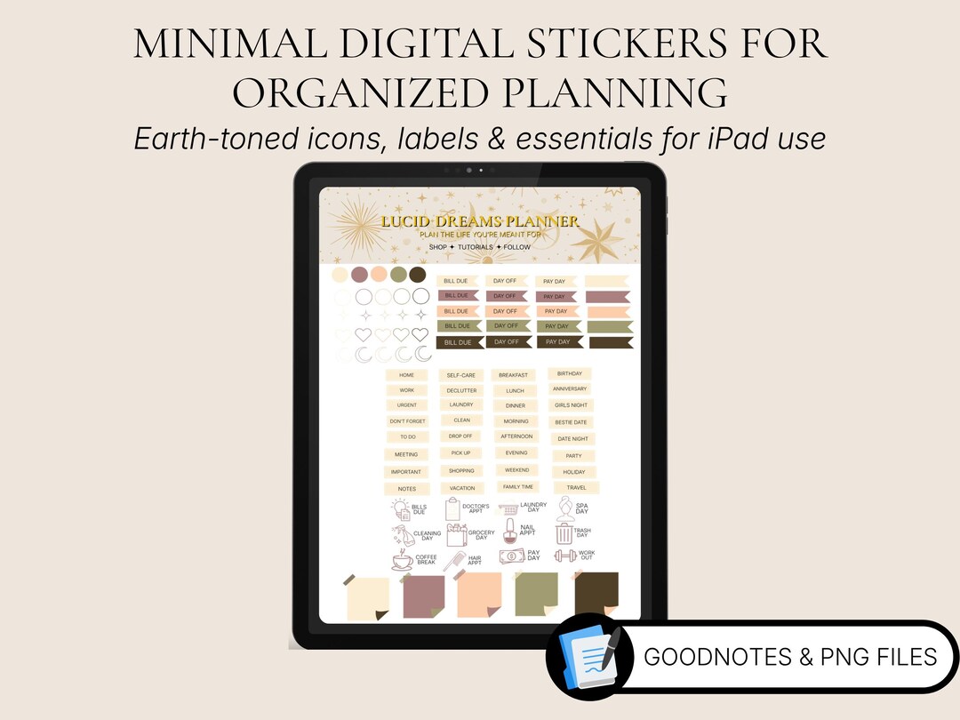 Functional Digital Planner Stickers | Soft Neutral Icons, Labels ...