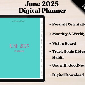 June 2025 Dated Digital Planner, Sunday Start, Portrait, Hyperlinked, GoodNotes, iPad Planner, Monthly