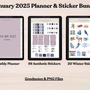 January 2025 Planner, Monthly Digital Planner + Digital Stickers, Portrait, Dated Monthly Weekly, iPad, GoodNotes