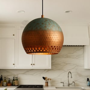 Copper Dome Pendant Light, Hammered Copper Light Fixture, Oxidized Copper Pendant Light,  Patina , kitchen Island pendant Ceiling Light.