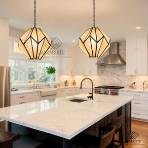 Glass Pendant Light, Elegant Glass Brass Ceiling Fixtures, Modern Hanging Pendant Light for Kitchen & Dining Spaces