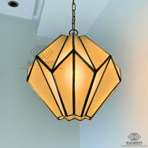Glass Pendant Light - Brass Ceiling Fixture, Moroccan Hanging Lamp, Stylish Glass & Brass Lighting for Home Decor