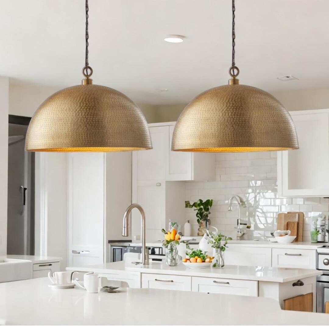 Set of 2 Hammered Brass Hanging Fixture, Dome Light Fixture, Hanging — free download