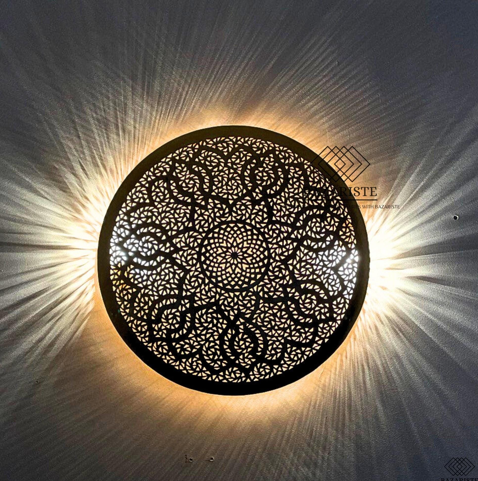 Round Brass Sconce, Moroccan Wall Lamp, Moroccan Sconce, Brass Wall