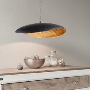 Plafonnier noir en forme de feuille martelée, adapté aux îlots de cuisine, plafonnier noir.