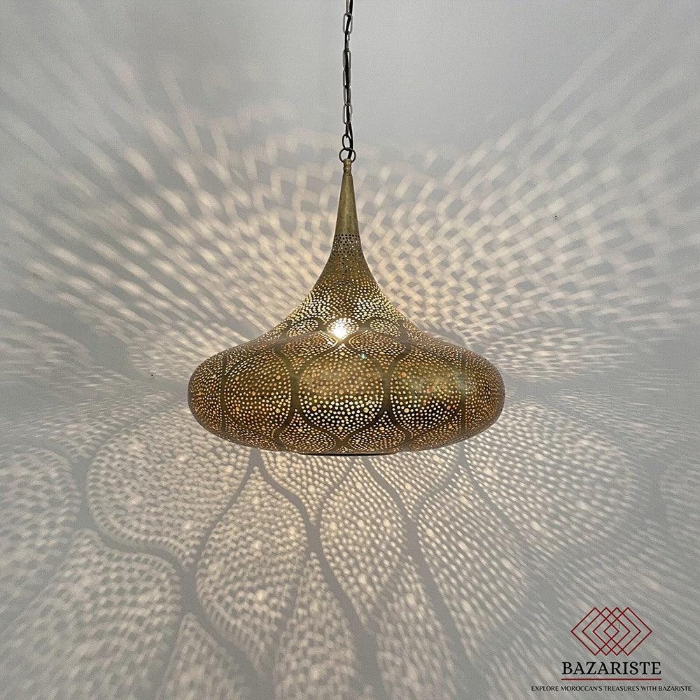 Pendant Light - Moroccan Ceiling Fixture, Hanging Brass Lantern, Boho Decor, Unique Light Shade for Home & Kitchen, Warm Ambiance