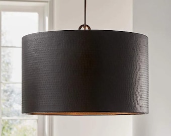 Drum Hammered Pendant Light, Black Drum Shade Pendant Lighting, Drum Pendant Shade, Pendant Lighting Fixtures, Pendant Lighting for Kitchen.