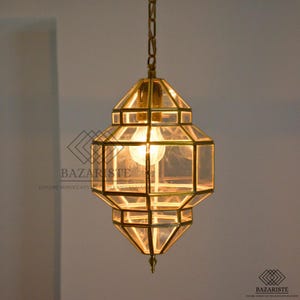 Glass Pendant Light, Brass Ceilings Light, Moroccan Hanging Light, Brass Glass Light, Moroccan lamp.