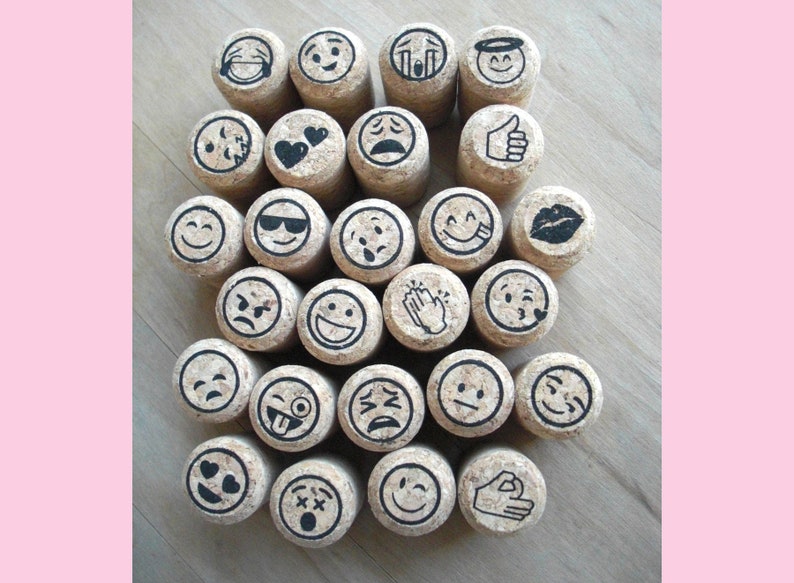 Emoji Faces - Rubber Stamps on Cork Dauber - Scrapbooking Journaling Calendar Stamping Card Making - Heart Eyes - Happy Sad Crying Laughing 