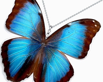 Morpho Deidamia Butterfly Wing Necklace – Handmade Jewelry Gift for Events | Inquire for Group Gifting