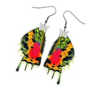 Real Butterfly Wing Earrings (Urania Ripheus HW - E053) - USD5 off Coupon Code: US5OFF (Min.Spend USD40) - Buy 2 Get 1 Free