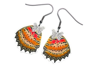 Real Butterfly Wing Earrings (Cethosia biblis Hindwing - E057) - USD5 off Coupon Code: US5OFF (Min.Spend USD40) - Buy 2 Get 1 Free