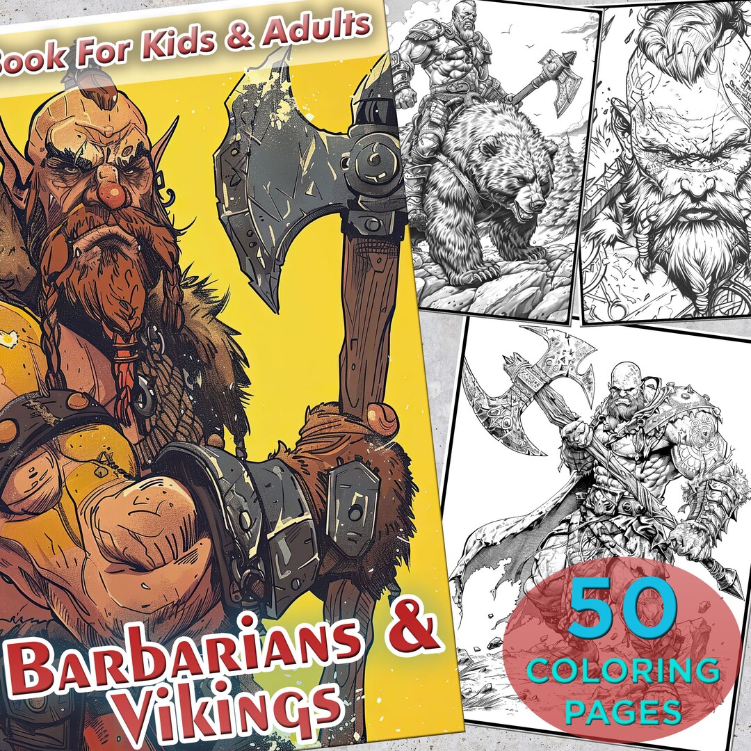 50 Barbarians &amp; Vikings Printable Coloring Pages for Adults, Coloring ...