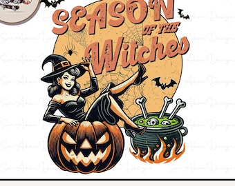Vintage Witch Halloween PNG: Spooky Skeleton Design (Digital Download)
