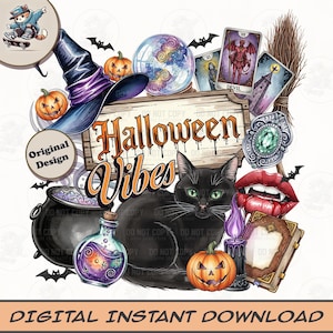 Retro Halloween Collage Png, Halloween Vibes PNG, Vintage Halloween png, Spooky Fall Clipart, Watercolor Halloween Png, Halloween shirt Png