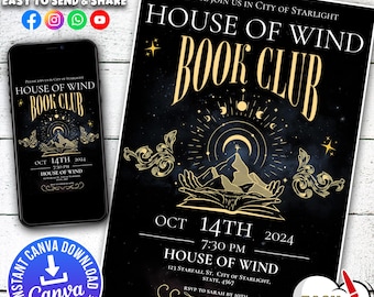 Sjabloon ACOTAR-boekenclubuitnodiging, bewerkbare feestuitnodiging (digitaal)
