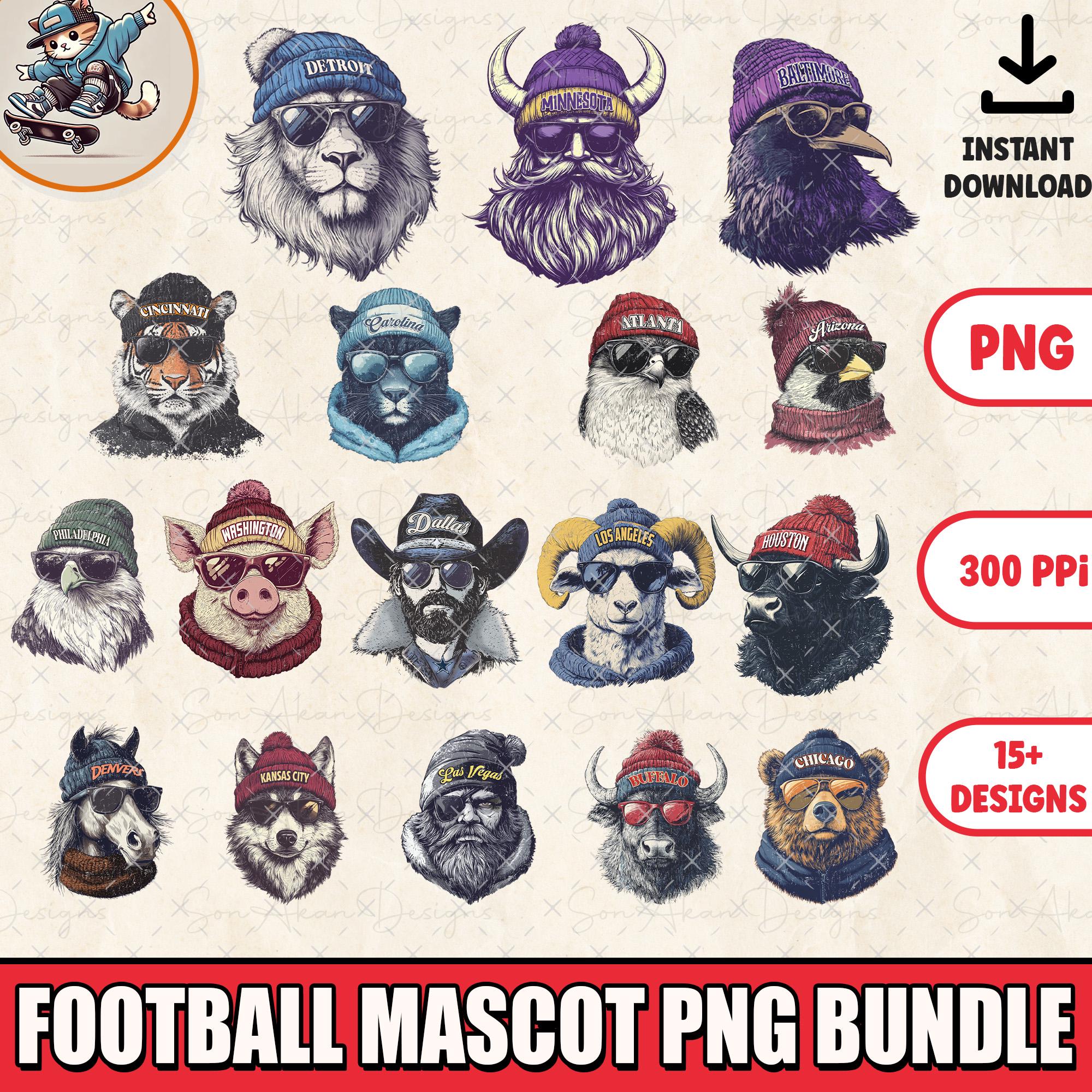 Vintage Mascot Football png Bundle, Digital Download, Mascot Png, Football PNG, Vintage Sports Fan Apparel, PNG files, Game day Football