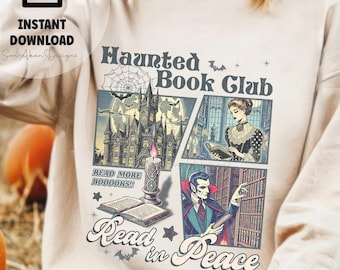 Haunted Book Club PNG: Retro Halloween Book Lover Gift (Digital Download)