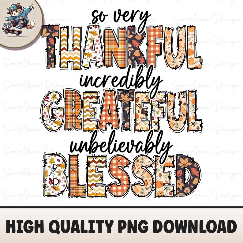 Thankful Grateful Blessed PNG, Autumn Design (digital Download) - Etsy