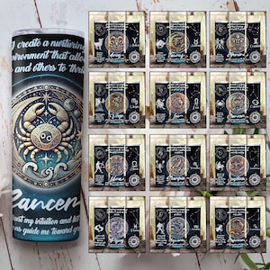 Zestaw wzorów sublimacji na chudym kubku z potwierdzeniem znaku zodiaku 20 oz, opakowanie na kubek astrologiczny PNG, astrolog znaków niebieskich PNG,
