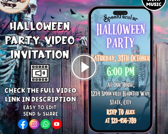 Animated Skeleton Halloween Party Invitation: Editable Video Evite (Digital Download)