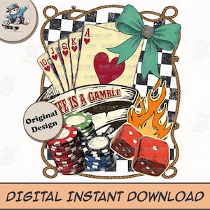 Retro Coquette Western Country PNG, Life is a Gamble PNG Design, Retro Western Country PNG, Country Sublimation Clipart, Retro Cowboy Png.