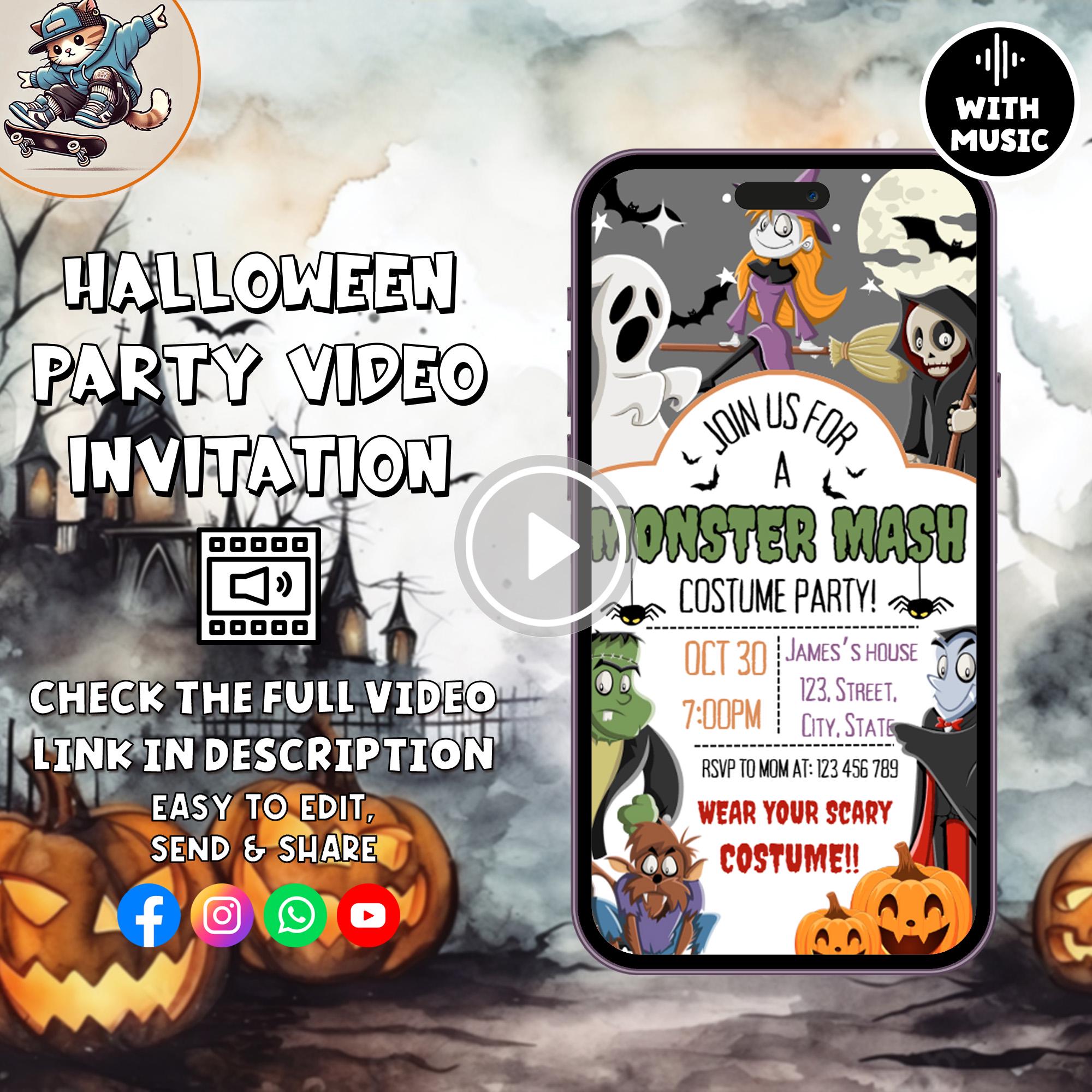Animated Halloween Party Invitation: Monster Mash Video eCard (DIY Editable Template)