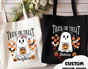 Sacola de guloseimas de Halloween retrô personalizada PNG (download digital), design engraçado de verificador de fantasmas