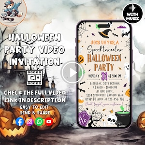 Digital Halloween Party Invitation, Electronic Phone Text Halloween Invitation, Digital Kids Party Invite, Editable Canva Template