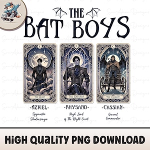 Karta Tarota Bat Boys PNG, Projekty koszulek Acotar Bookish, Dwór Nocy Ilirowie, Dwór Cierni i Róż Rhysand Cassian Azriel PNG