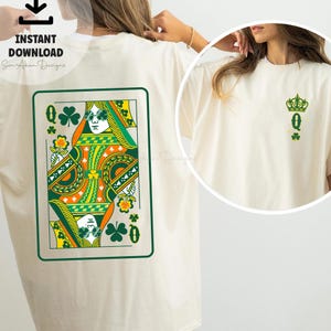 Reina de tréboles PNG para el día de San Patricio, descarga digital, camiseta verde de San Patricio, camiseta con gráfico retro bohemio vintage, divertida camiseta verde para pub crawl